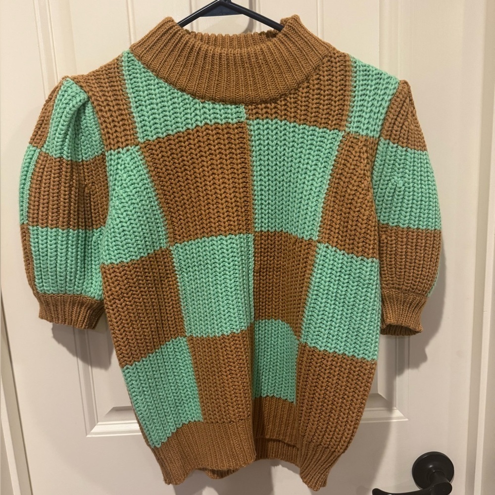 English Factory check pattern sweater in mint - Picture 5 of 9